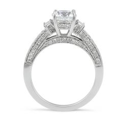 Vintage Style Round Cut Trilogy Diamond Engagement Ring Baguette Setting Side Stones In 18K White Gold...