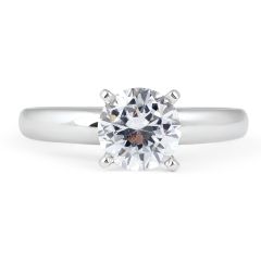 Solitaire Diamond Engagement Ring Round Cut Half Round Plain Band In 18K  White Gold