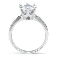 Crown Setting 6 Claw Diamond Engagement Ring Pave Setting Side Stones In 18K White gold 