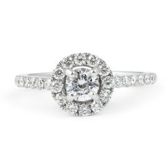 Halo Diamond Engagement Ring Pave Setting 0.50CT In 18 Karat White Gold