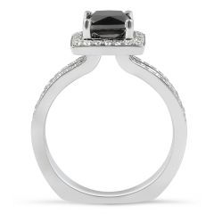 Split Band Halo Black Diamond Engagement Ring Princess Cut in 18K White Gold