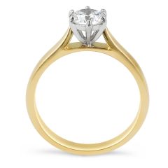 Solitaire Diamond Engagement Ring 6 Claw Setting Tapered Band in 18K Yellow And White Gold  