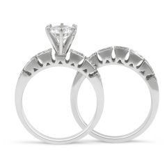 Wedding Set 6 Claw Diamond Engagement Rings Grain and Invisible Setting Side Stones In 18K White gold 