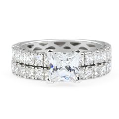 1.00CT Princess Cut Diamond Wedding Set Rings V Claw Setting  In 18K White gold 