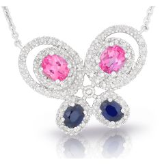 Diamond and Sapphire Butterfly Pendant in 14 Karat White Gold