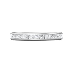 Princess Cut Channel Set Diamond Wedding Ring Shiny Finish Comfort Fit In 18K White Gold 