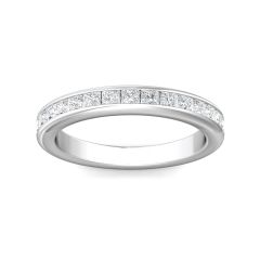 Princess Cut Channel Set Diamond Wedding Ring Shiny Finish Comfort Fit In 18K White Gold 