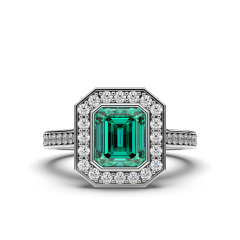  Emerald Engagement Ring Emerald Cut with Pavé Set Diamond Side Stones in 18k White Gold