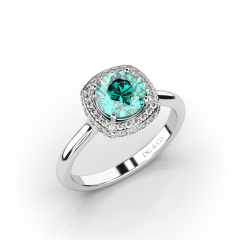 Emerald Halo Diamond Ring 4 claw in 18K White Gold Pave Setting Side Stone in a plain Band 