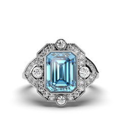 4 Carat Bezel Set Emerald Cut Aquamarine Diamond Ring in 18K  White Gold