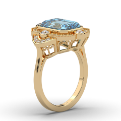 Vintage Style 4 Carat Bezel Set Emerald Cut Aquamarine Diamond Ring In 18K Yellow Gold