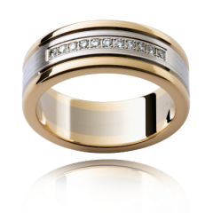  Diamond Gents Wedding Ring 7.00MM  Grain Set In 18K White and Yellow Gold 