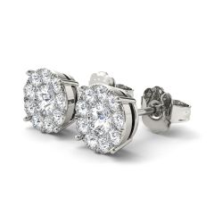 Invisible Setting Halo Diamond Stud Earring In 18K White Gold 