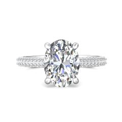  Triple Micro pave Diamond Ring Setting Oval Cut Centre Stone With Hidden Halo In 18K White Gold