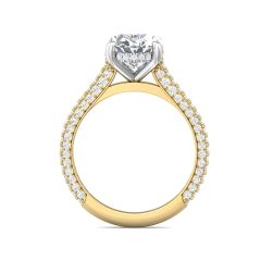 Oval Cut Hidden Halo Diamond Engagement Ring with Three Row Pave Shank Setting In 18K White and Yellow Gold 
