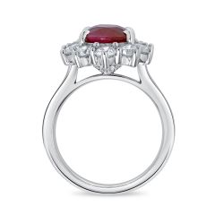 Princess Diana Inspired Halo Ruby Diamond Ring 4 Claw Setting In 18K White gold 