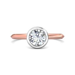  Bezel Setting Round Brilliant Cut Diamond Engagement Ring In a Plain Knife Edge Band-18K Rose