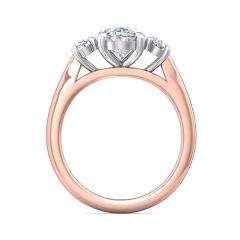 Oval Cut Trilogy 3 Stones Diamond Ring with Oval Cut Side Stones Claw Setting -18K Rose