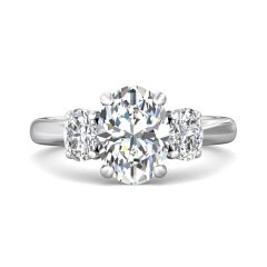 Oval Cut Trilogy 3 Stones Diamond Ring with Oval Cut Side Stones Claw Setting -Platinum