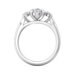 Oval Cut Trilogy 3 Stones Diamond Ring with Oval Cut Side Stones Claw Setting -18K White