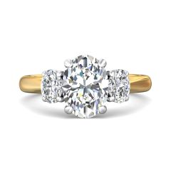 Oval Cut Trilogy 3 Stones Diamond Ring with Oval Cut Side Stones Claw Setting -18K Yellow