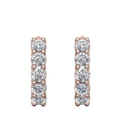 18K Rose Gold Hoop Diamond Earrings Set With Round Cut Diamonds Share Prong Setting 