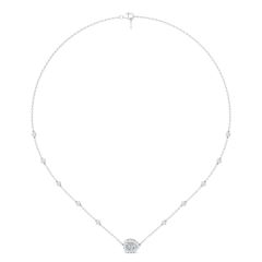 Pear Shape Diamond Halo Necklace Lab Grown Pave Setting With Curb Link Chain  In 18K White Gold 