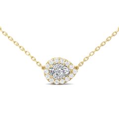 Halo Pendant Pear shape Lab Grown Diamond Necklace Pave Setting with Adjustable  Curb Link Chain In 18K Yellow Gold 