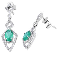 Emerald Diamond Earring in 14 Karat White Gold