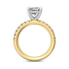 Ladies Two-Tone Hidden Halo Emerald Cut Diamond Engagement Ring 4 Claw Setting Centre Stone Pave Setting Side Stones In 18K White And Yellow Gold