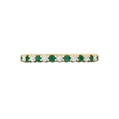 Emerald And Diamond 18K Yellow Gold Wedding Ring Share Prong Setting 