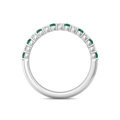 Emerald and Diamond Semi Eternity Classic Wedding Ring Set in 18K White Gold
