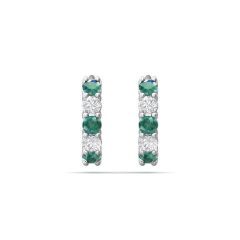 Hoop Emerald Diamond Earring Share Claw Setting In 18K White Gold 