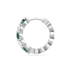 18K White Gold Alternating Emerald Diamond Hoop Earrings Share Claw Setting