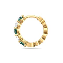 Emerald Diamond Hoop Earring Share Prong Setting In 18K Yellow Gold 