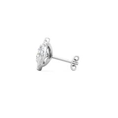 Halo Diamond Stud Earrings 4 Prong Centre Stone Pave Setting Side Stone In 18K White Gold  