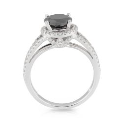 Halo Split Band Round Cut Diamond Engagement Ring Pave Setting in 18K White Gold 
