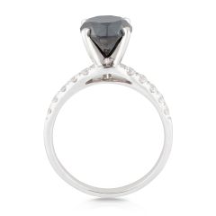 2.60CT Black Diamond Engagement Ring Pave Setting Side Stone In 18 Karat White Gold 
