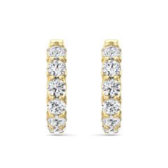 1.00CT Hinged Hoop Diamond Earrings Share Prong  Scallop Set Diamonds In 18K Yellow Gold