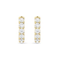 Circle Round Cut Diamond Hoop Earrings Share Prong Setting In 18K Yellow Gold 