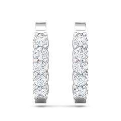 Hoop Diamond Hinged Snap Back Earrings In And Out Share Prong Setting In 18K White Gold 
