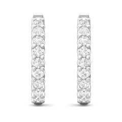 1.00CT Round Shape Hinged Hoop Diamond Earrings In And Out Share Prong Setting In 18K White Gold