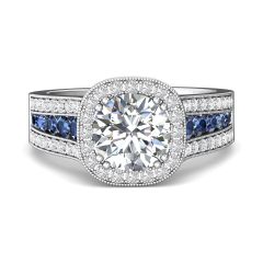 Round Cut Double Claw setting Halo Diamond Engagement Ring -Platinum