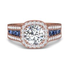 Round Cut Double Claw setting Halo Diamond Engagement Ring -18K Rose