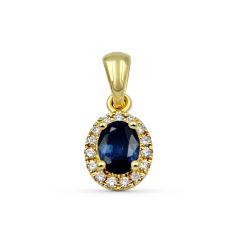 Halo Blue Sapphire Diamond Pendant In 18K Yellow Gold