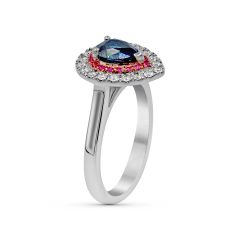 Double Halo Blue and Pink Sapphire Diamond Engagement Ring In 18 Karat White and Rose Gold