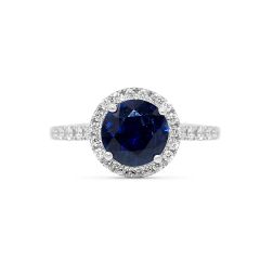 Natural Blue Sapphire Diamond Ring Set In 18K White Gold