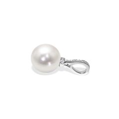 South Sea White Pearl (10mm)  Diamond Pendant Grain Set In 18K White Gold