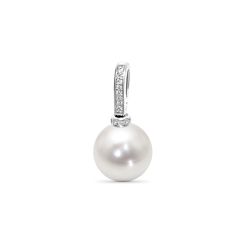 South Sea White Pearl (10mm)  Diamond Pendant Grain Set In 18K White Gold