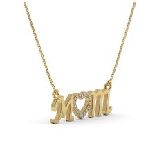 9K Yellow Gold MOM Diamond Necklace Pave Setting 